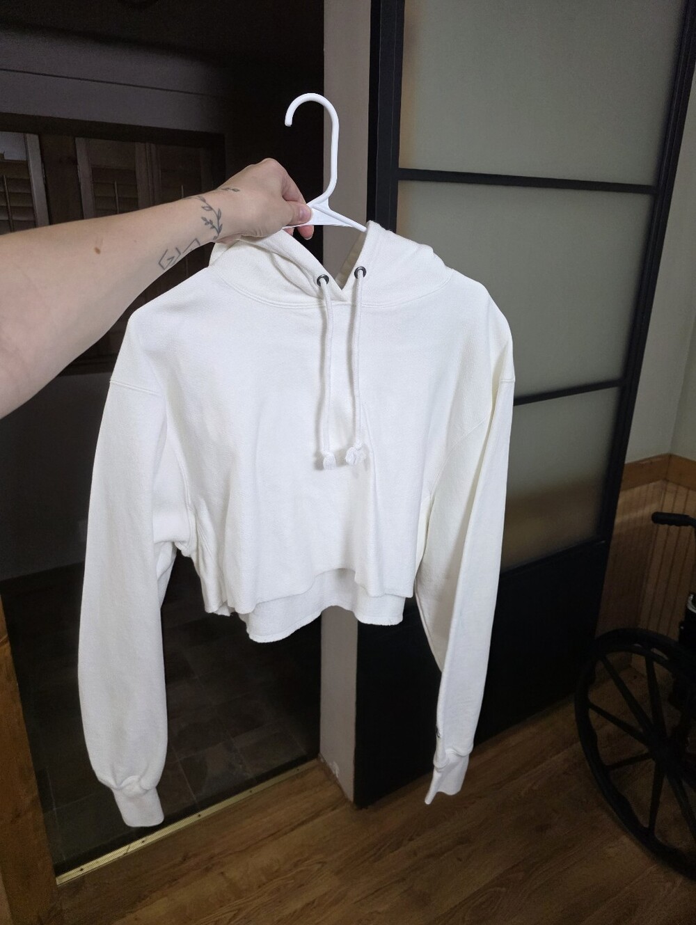 Champion Cropped Ivory Hoodie with Drawstring